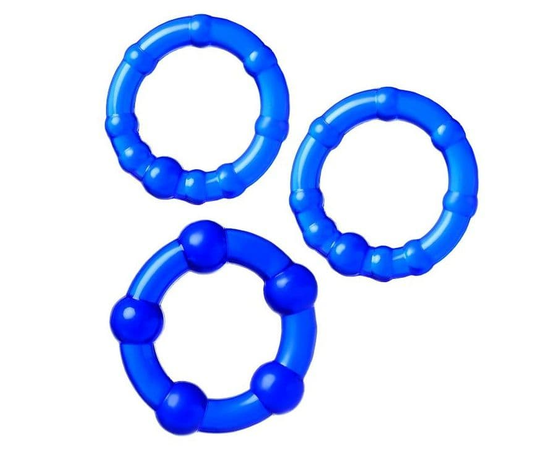 Набор из 3 синих силиконовых эрекционных колец разного размера, фото 