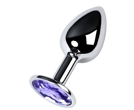 Серебристая конусовидная анальная пробка с фиолетовым кристаллом - 7 см., фото 