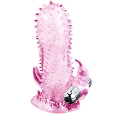 Розовая насадка-удлинитель с пупырышками, усиками и вибрацией, фото 