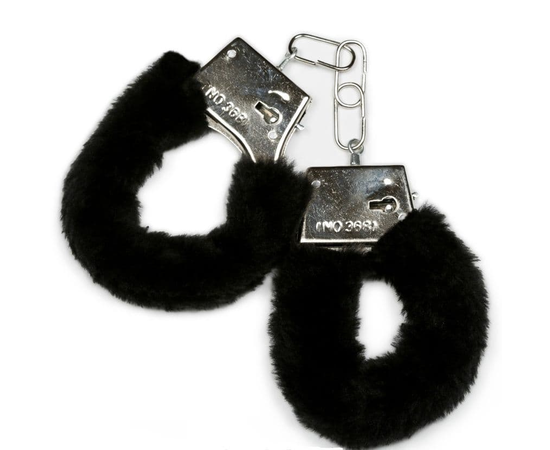 Металлические наручники с черной опушкой и ключиком, фото 