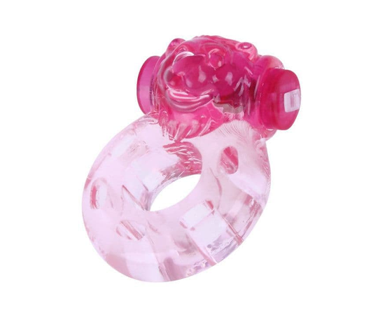 Розовое эрекционное кольцо «Медвежонок» с мини-вибратором, фото 