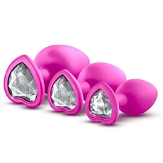Набор анальных пробок с прозрачным кристаллом-сердечком Blush Novelties Bling Plugs Training Kit, Цвет: розовый, фото 