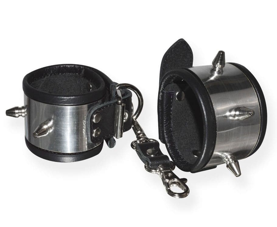 Серебристо-черные наручники с шипами и металлическим блеском, фото 
