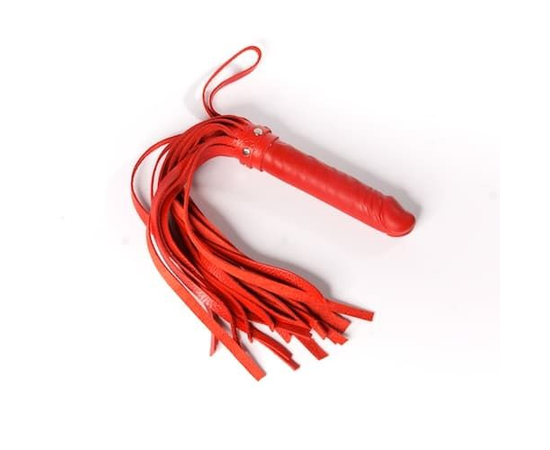 Красная плеть "Ракета А" с рукоятью из латекса и хвостами из кожи - 50 см., фото 