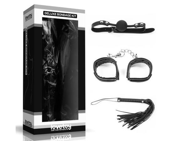 БДСМ-набор Deluxe Bondage Kit: наручники, плеть, кляп-шар, фото 