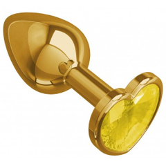 Золотистая анальная втулка с желтым кристаллом-сердечком - 7 см., фото 