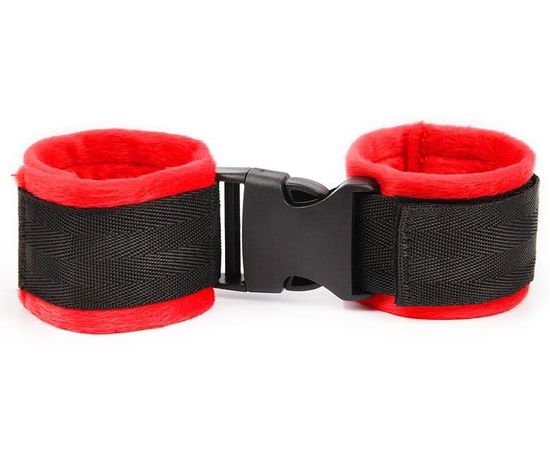 Красно-черные мягкие наручники на липучке, фото 