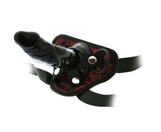 Черно-красные трусики STRAP-ON DILDO с насадкой - 14,5 см., фото 