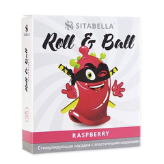Стимулирующий презерватив-насадка Roll & Ball Raspberry, Цвет: красный, фото 