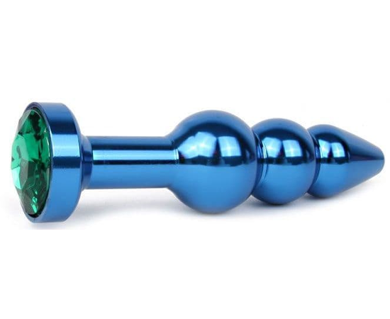 Удлиненная синяя анальная втулка с зеленым кристаллом - 11,3 см., фото 