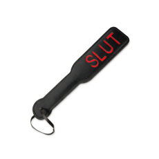 Черная шлёпалка с надписью Slut - 31,5 см., фото 