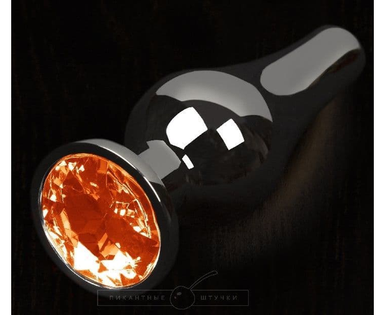 Графитовая удлиненная анальная пробка с оранжевым кристаллом - 12 см., фото 