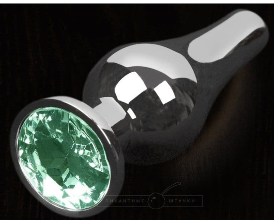 Серая анальная пробка с зеленым кристаллом - 12 см., фото 