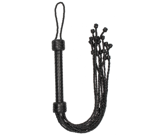 Черная многохвостая плетеная плеть Short Leather Braided Flogger - 69 см., фото 