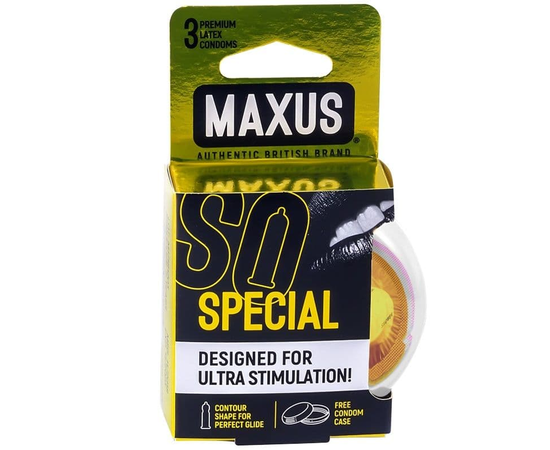 Презервативы с точками и рёбрами в пластиковом кейсе MAXUS Special - 3 шт., фото 