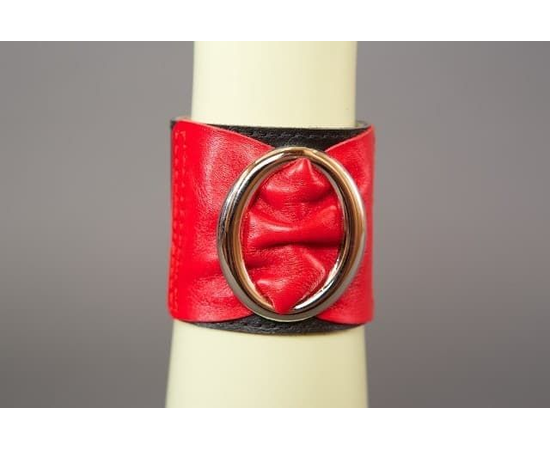 Красно-чёрный кожаный браслет с овальной пряжкой, фото 