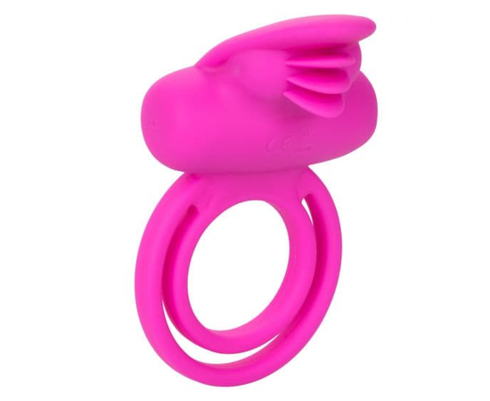 Ярко-розовое эрекционное кольцо Silicone Rechargeable Dual Clit Flicker, фото 