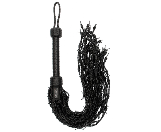 Черная многохвостая плетеная плеть Leather Barbed Wire Flogger - 77 см., фото 