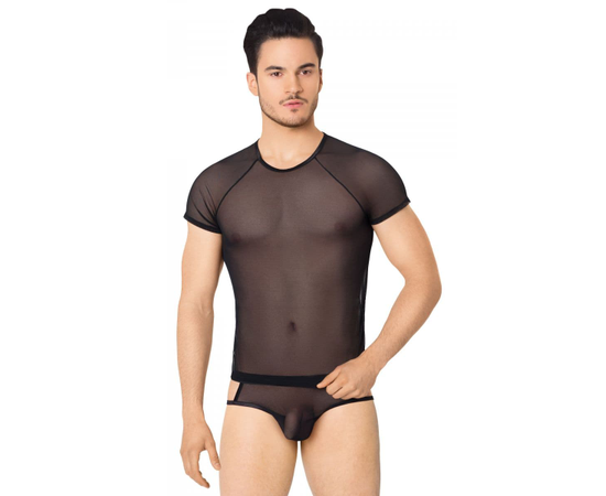 Эффектный полупрозрачный мужской комплект из сетки, Цвет: черный, Размер: XL, фото 