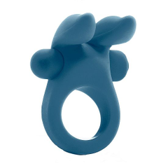 Синее эрекционное виброкольцо Bunny Silicone Cockring With Stimulating Ears, фото 