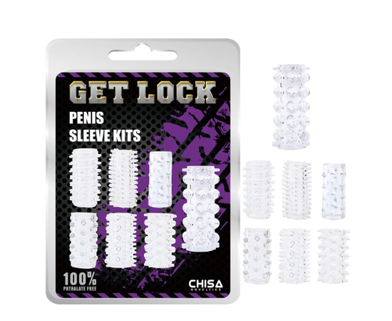Набор из 7 прозрачных насадок на пенис Get Lock, фото 