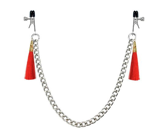 Зажимы на соски с красными кистями Tassel Nipple Clamp With Chain, фото 
