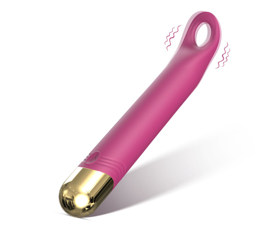Розовый вибратор с отверстием для стимуляции клитора - 18,2 см., фото 