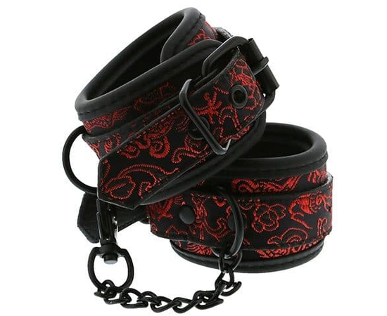 Черно-красные наручники с металлической цепочкой WRIST CUFFS, фото 