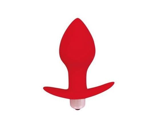 Красная коническая анальная вибровтулка с ограничителем - 8 см., фото 