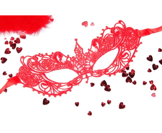 Красная ажурная текстильная маска "Кэролин", Цвет: красный, фото 