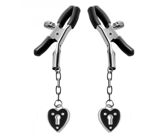 Зажимы на соски с подвесками-замками Charmed Heart Padlock Nipple Clamps, фото 