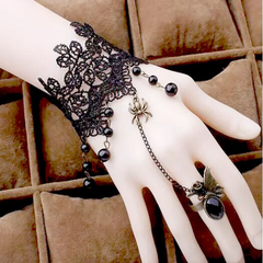 Кружевной браслет Paule с бусинами и подвеской, Цвет: черный, фото 