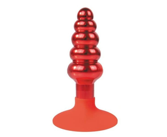 Анальная пробка-елочка с круглым ограничителем - 10 см., Цвет: красный, фото 